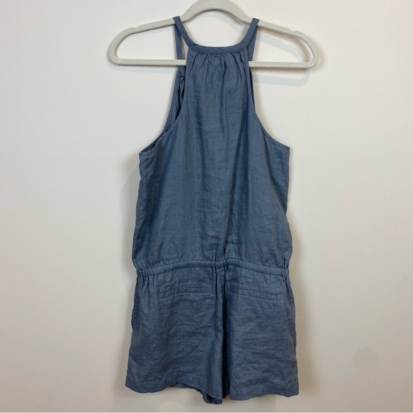 Lou & Grey Loft NWT Linen Dusty Gray Romper Sz S Tie Neck Racerback Pockets - Picture 14 of 15